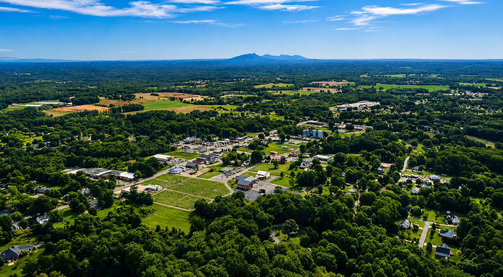 Aerial view of Boonville and surrounding Yadkin Valley