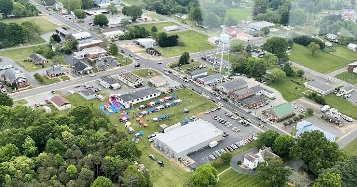 Aerial view of downtown Boonville during a community festival
